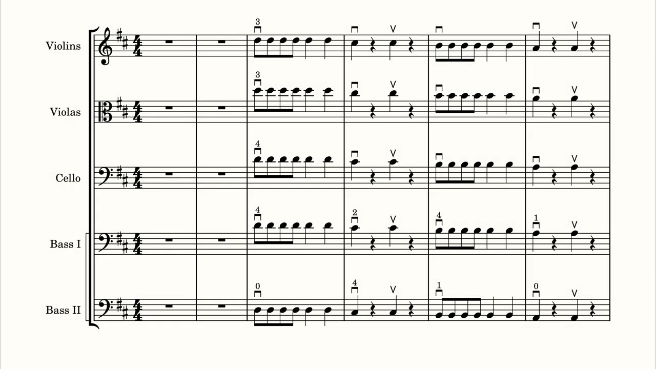 D Major Scale Down and Up. Eight Notes. Var. 1 - Sheet Music for Orchestra. Play Along