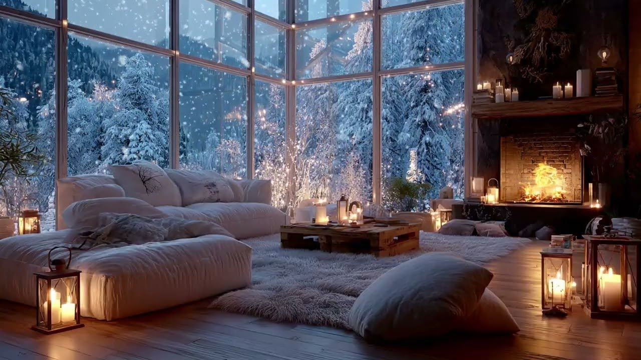 🌨️📚 White Room Piano Ambience  Cozy Fire and Snowy Window 3 Hours for Study Focus Stress Relief