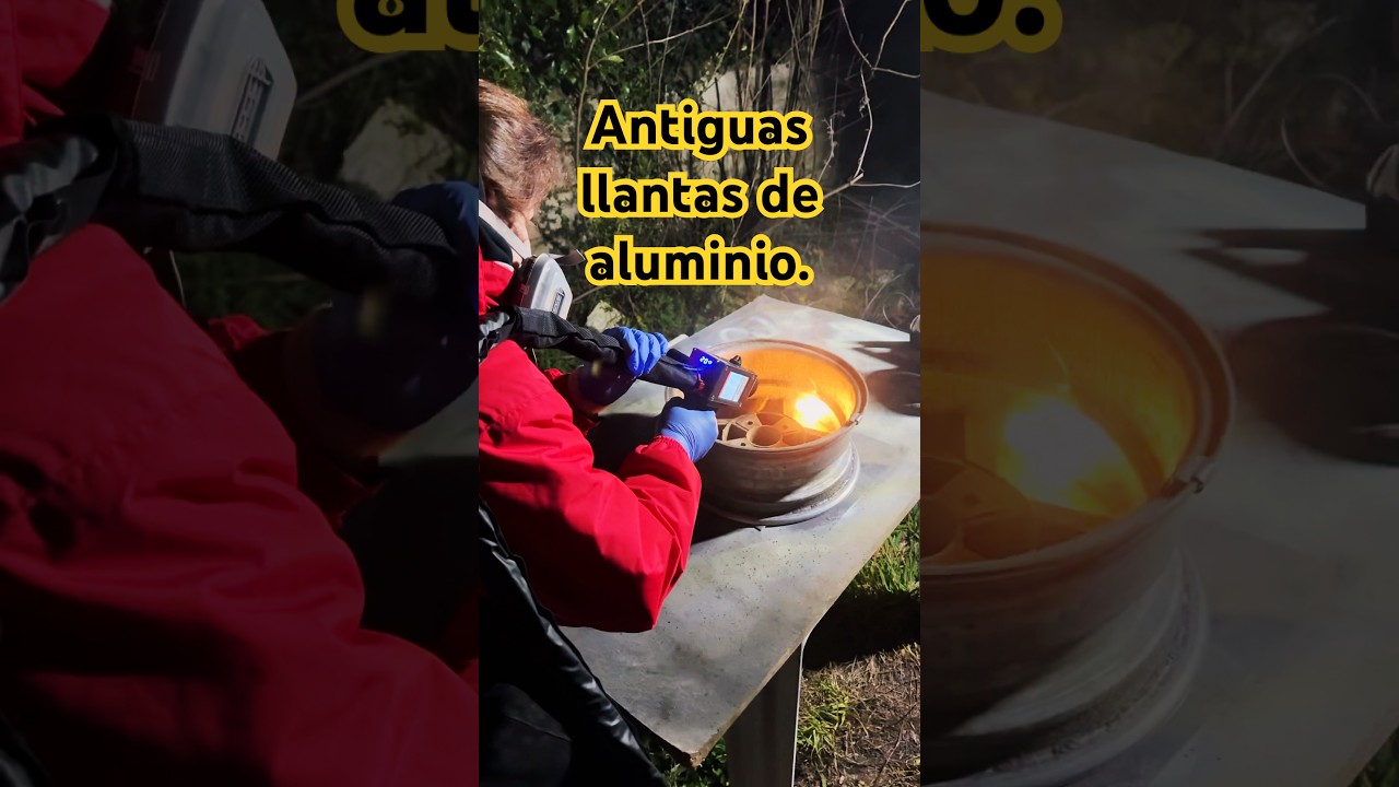 Artesana del laser trabaja está viejas llantas de aluminio con finura 