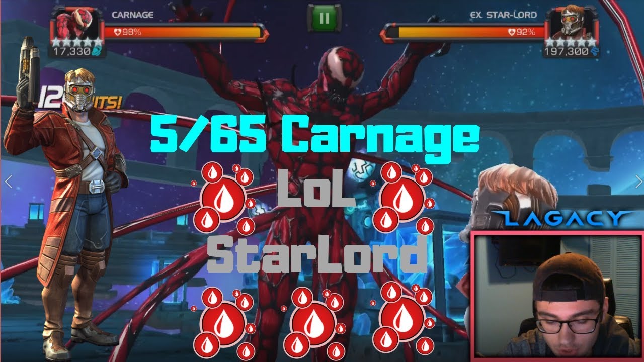 5/65 Carnage LoL Star-Lord Kill! Insane Damage! 9k Bleeds! (Beta) - Marvel Contest of Champions