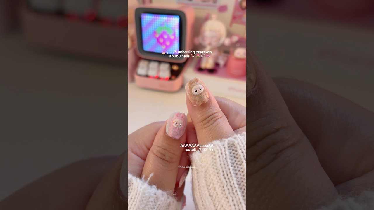 labubu press-on nails!! handmade and gifted by cozy nails ph on ig! 💕 #nailart #unboxing #popmart