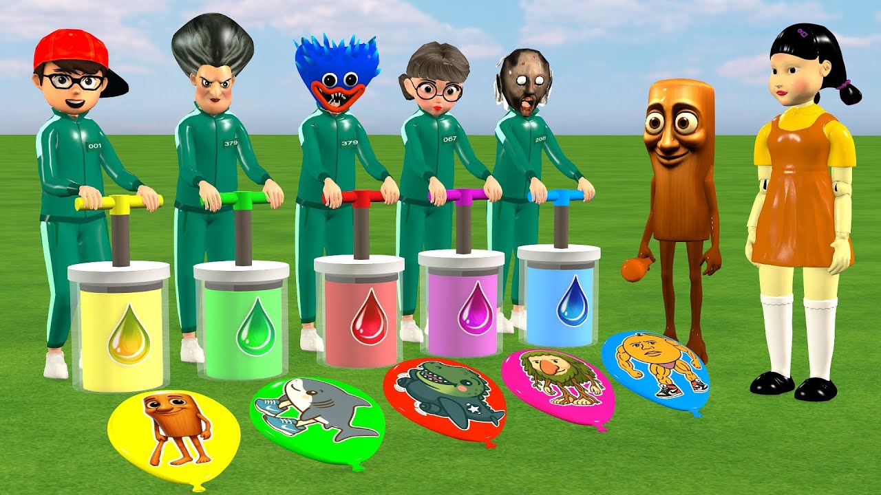 Scary Teacher 3D vs Squid Game Hand Pump Coloring Balloons Tung Tung Tung Sahur Brainrot Challenge