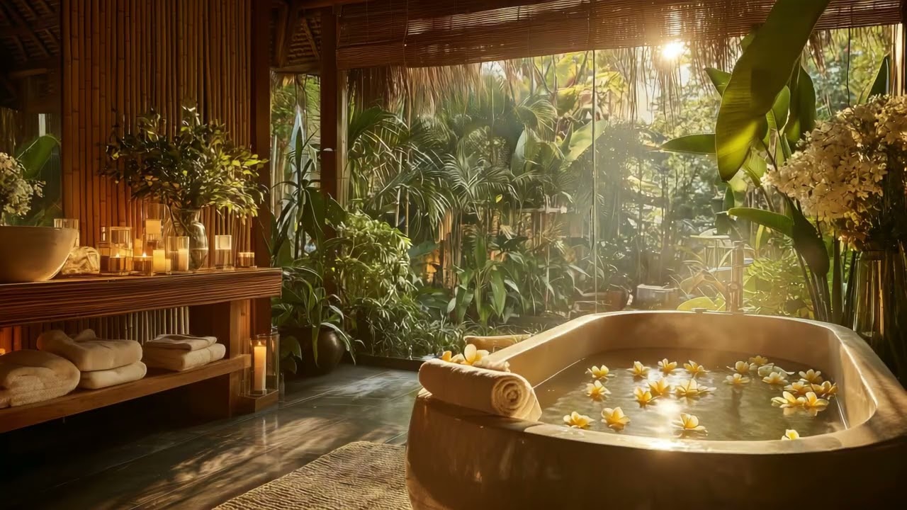 Jungle Spa Flower Bath Ambience | 4 Hours Warm Water, Bird Sounds & Deep Relaxation