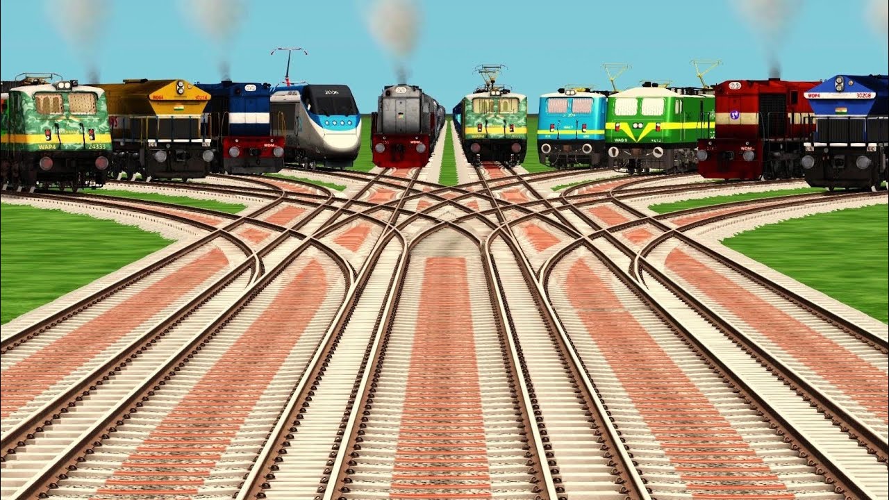 🔁10 Train Crossing At Curves Railroad Branch Junction l Daimond Railway New Track l train video game