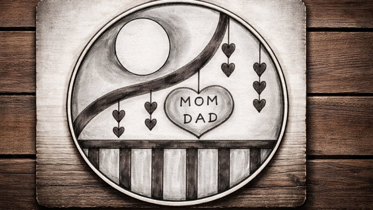 Beautiful Handmade Pencil Art on Wood Table | Mom Dad Heart Design | Satisfying Art Video