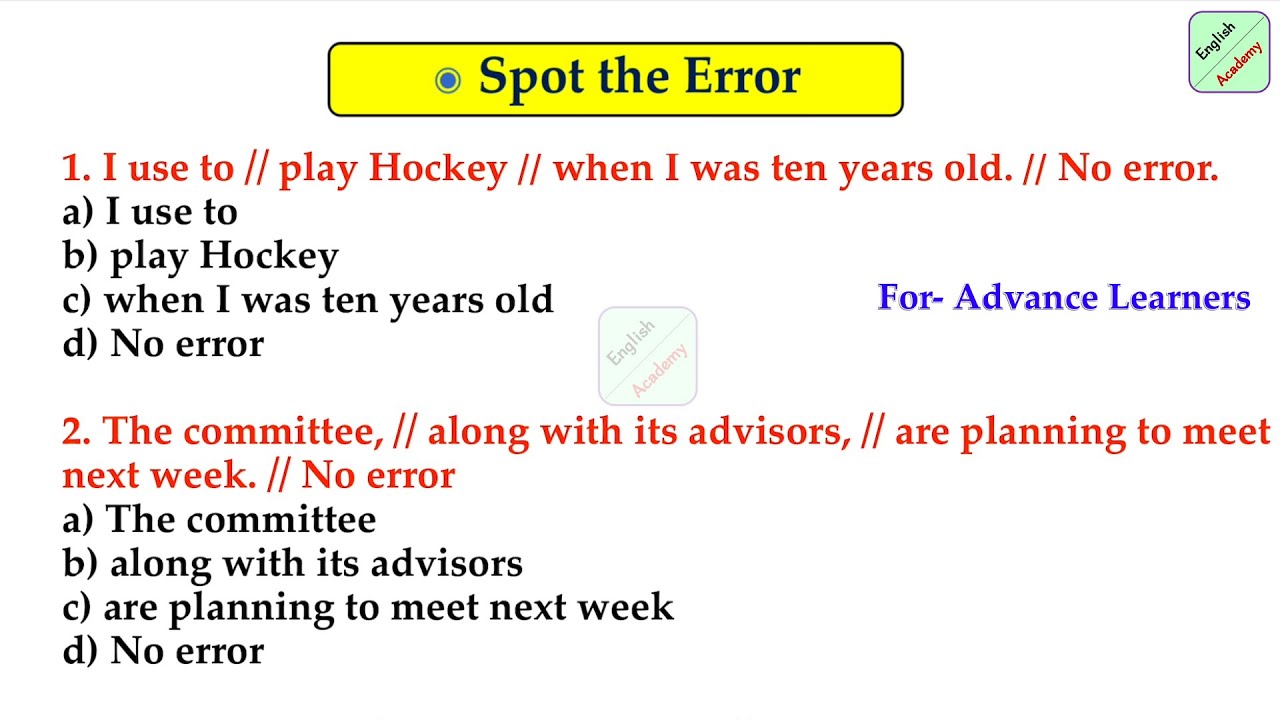 Spot the Error practice set 8 For- Advance Learners #englishacademybydeepakkr. #ssc # #mts, chsl