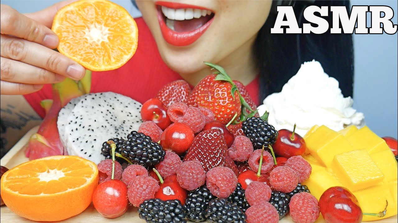 ASMR FRUIT PLATTER WITH WHIPPED CREAM (EATING SOUNDS) NO TALKING | SAS-ASMR