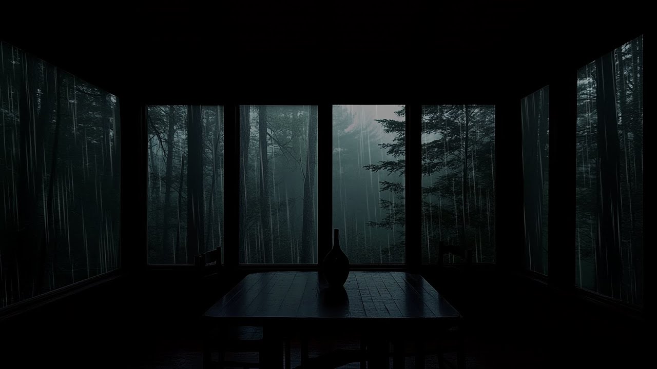 Relaxing Rain in a Dark Forest: Moody Cabin Ambience with Heavy Rain Sounds for Deep Sleep