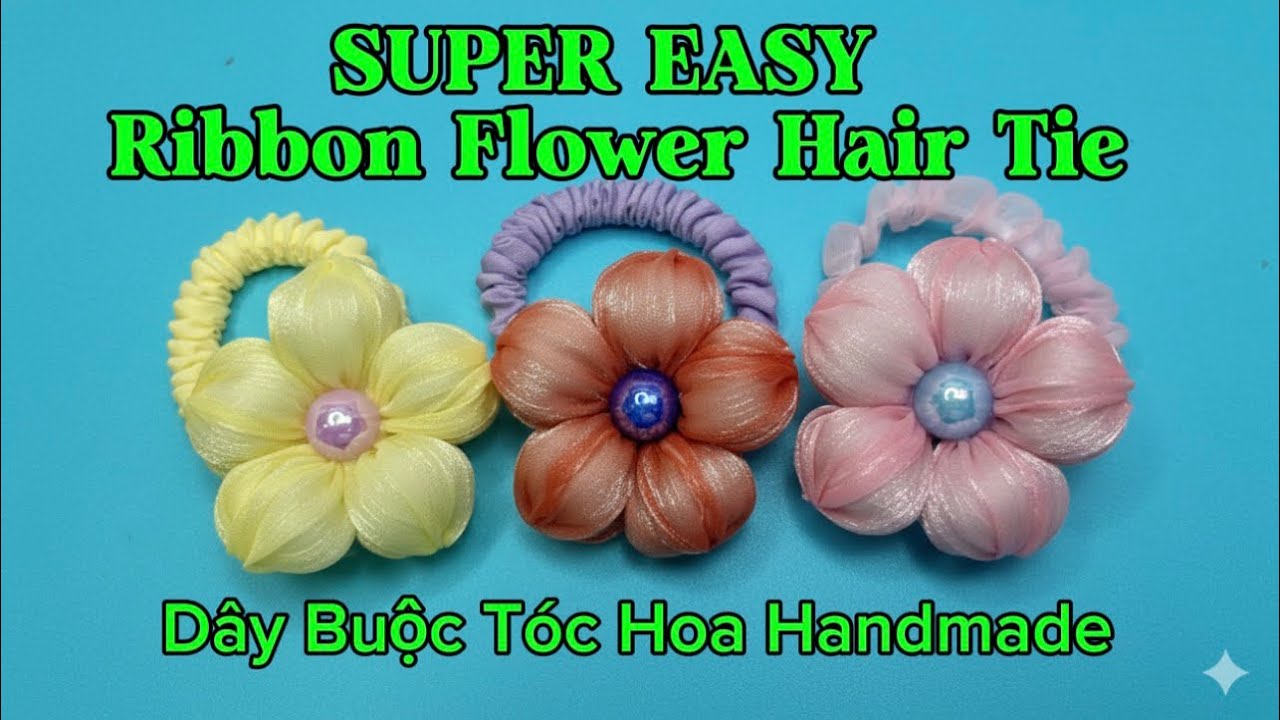 Super Easy Ribbon Flower Hair Tie 🌸 | Cách Làm Dây Buộc Tóc Hoa Từ Ruy Băng Cho Người Mới