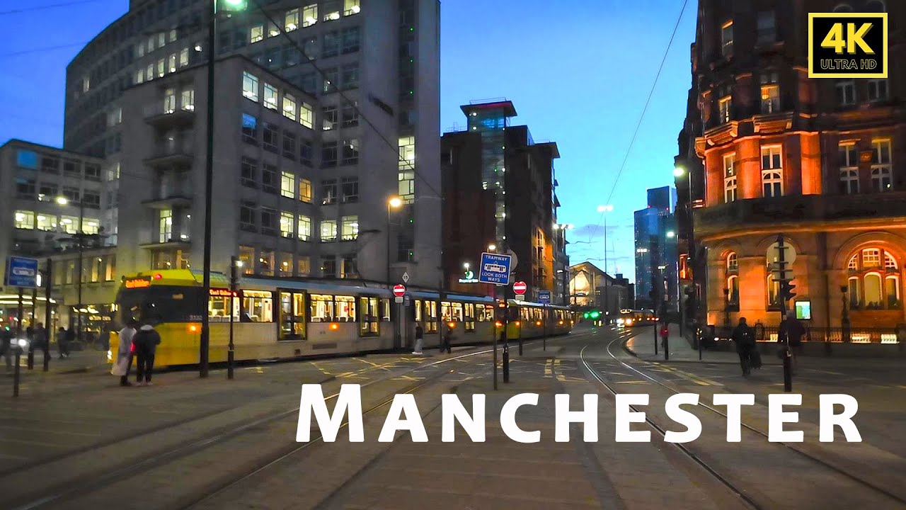 🇬🇧 Manchester walk - Deansgate to St Peter Square busy city centre at dusk