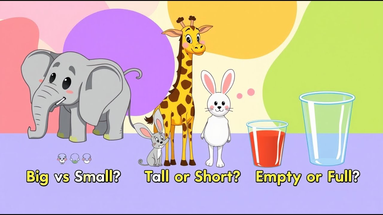 Big vs Small | Tall vs Short | Empty vs Full | Size Comparison for Toddlers & Preschoolers