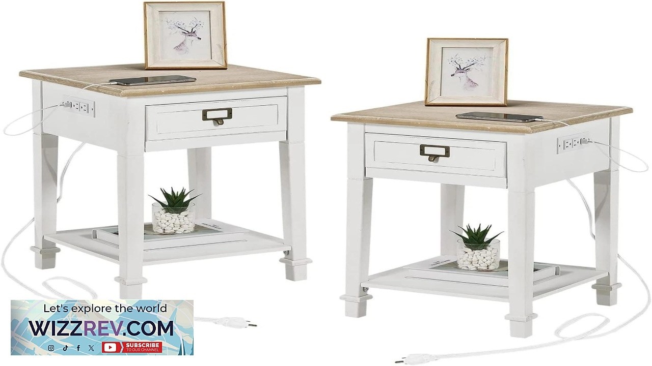 End Table with Charging Station 2 USB Ports and 2 Outlets Nightstand