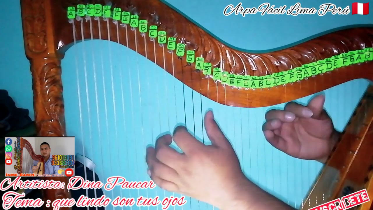Tutorial Arpa / Dina Paucar /Que lindo son tus ojos - completo / Afinacion de Arpa DO menor