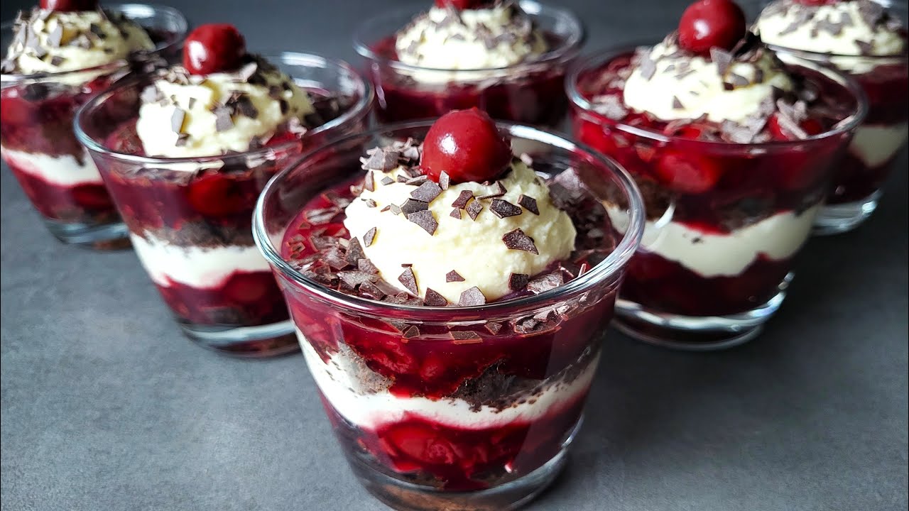 🍒 Десерт «Черный лес» с вишней в стакане 🍫 Быстрый десерт с вишней без выпечки 🍒