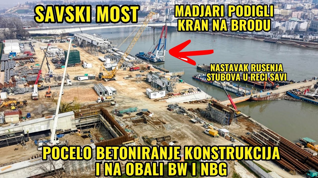 MAĐARSKI BROD PODIGAO KRAN,PRVE BETONSKE KONSTRUKCIJE BW,RUŠENJE STUBOVA U RECI SAVI,PRVI STUB NBG