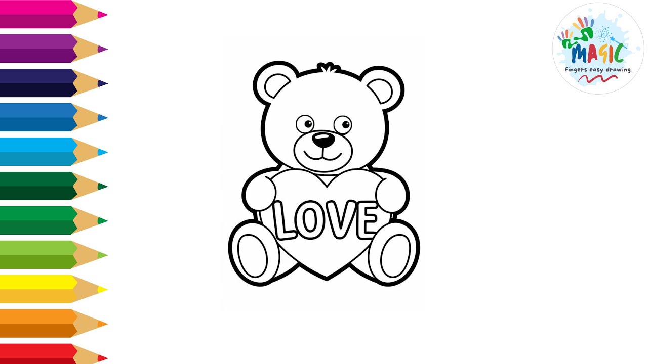 How to Draw a Cute Teddy Bear Holding Heart - Easy Step by Step Drawing for Kids