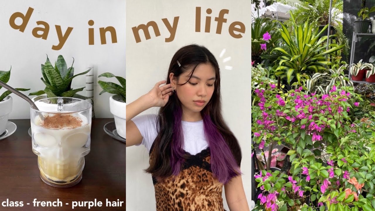 day in my life | online class, french & purple hair!