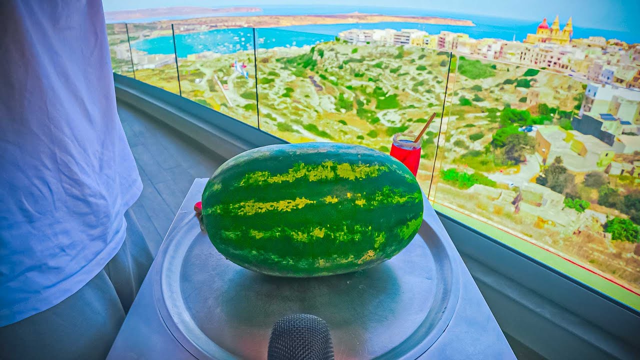 ASMR - Giant Watermelon Ice Cream Rolls | how to make Ice Cream Rolls - relaxing Sound Food Video