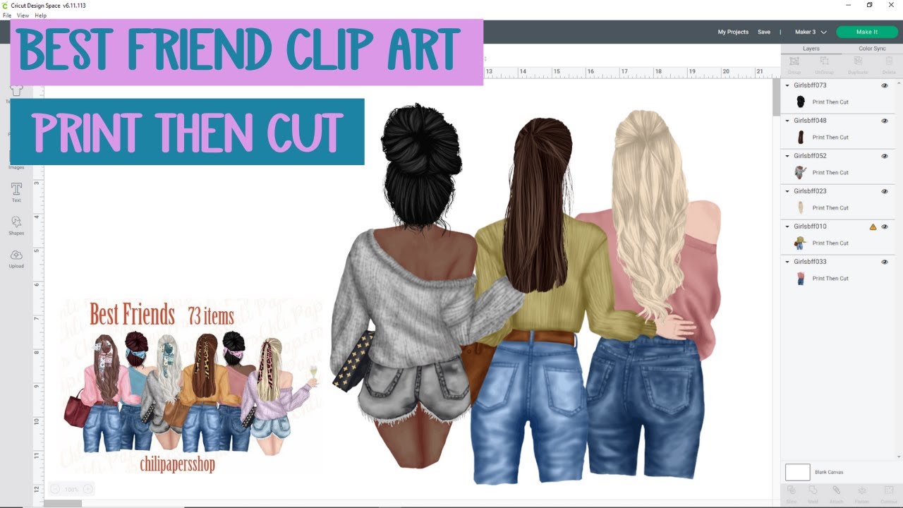 Designing your own clip art family or best friends images - Print then cut - clipart - design space