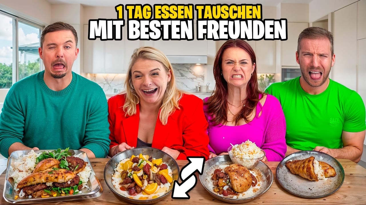 Wir tauschen 1 Tag unser ESSEN mit BESTEN FREUNDEN ‪@healthy_mandy  & ‪@FitnessOskar  (TEIL 2)‬