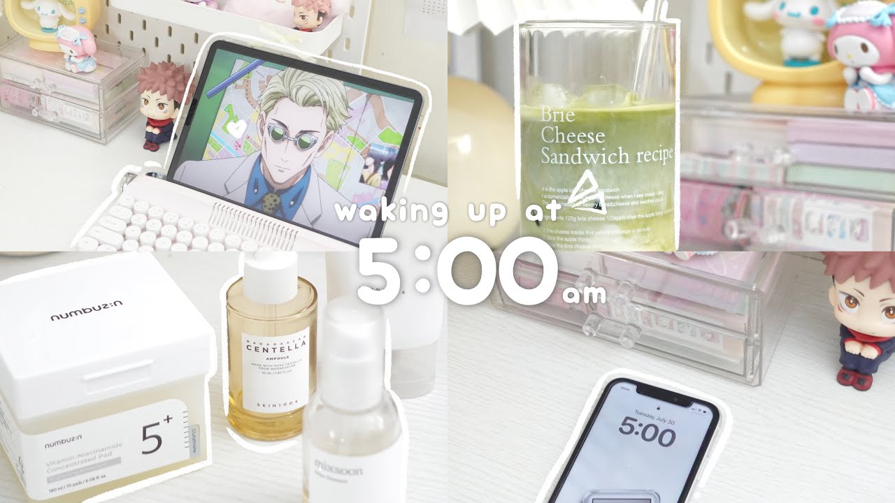 Waking up at 5AM ☁️ productive morning & night routine, what I eat, anime, self-care, introvert vlog