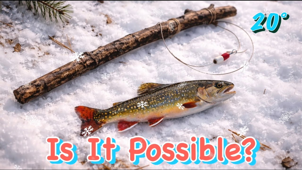 Fishing For Brook Trout In Freezing Weather With Only A Stick!