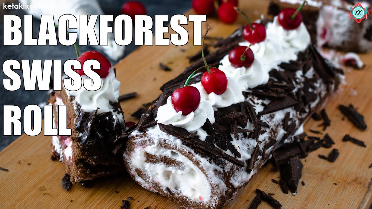 Black Forest Swiss Roll | Cake | step by step easy homemade cherry filling | swiss roll cake