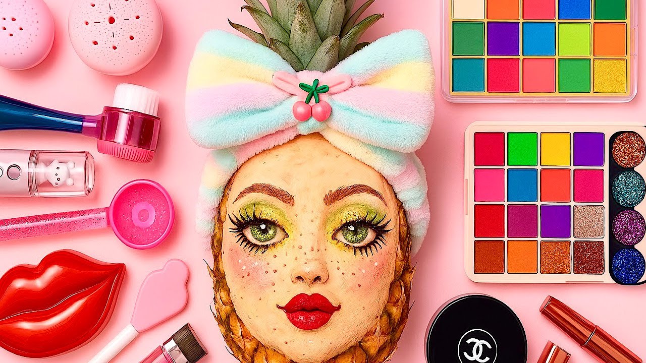 ASMR Makeup on Pineapple🍍| So Satisfying & Relaxing Sounds (No Talking)