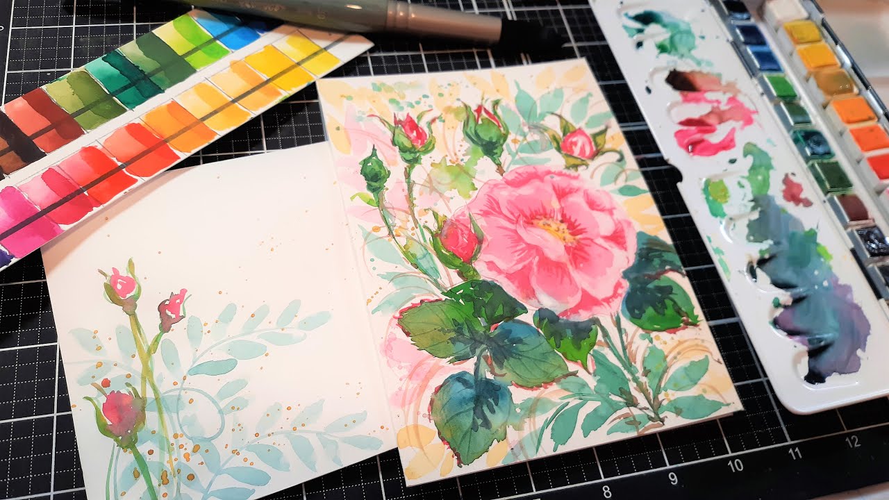 Whimsical Watercolor Rose Card & Envelope (Painting Tutorial)