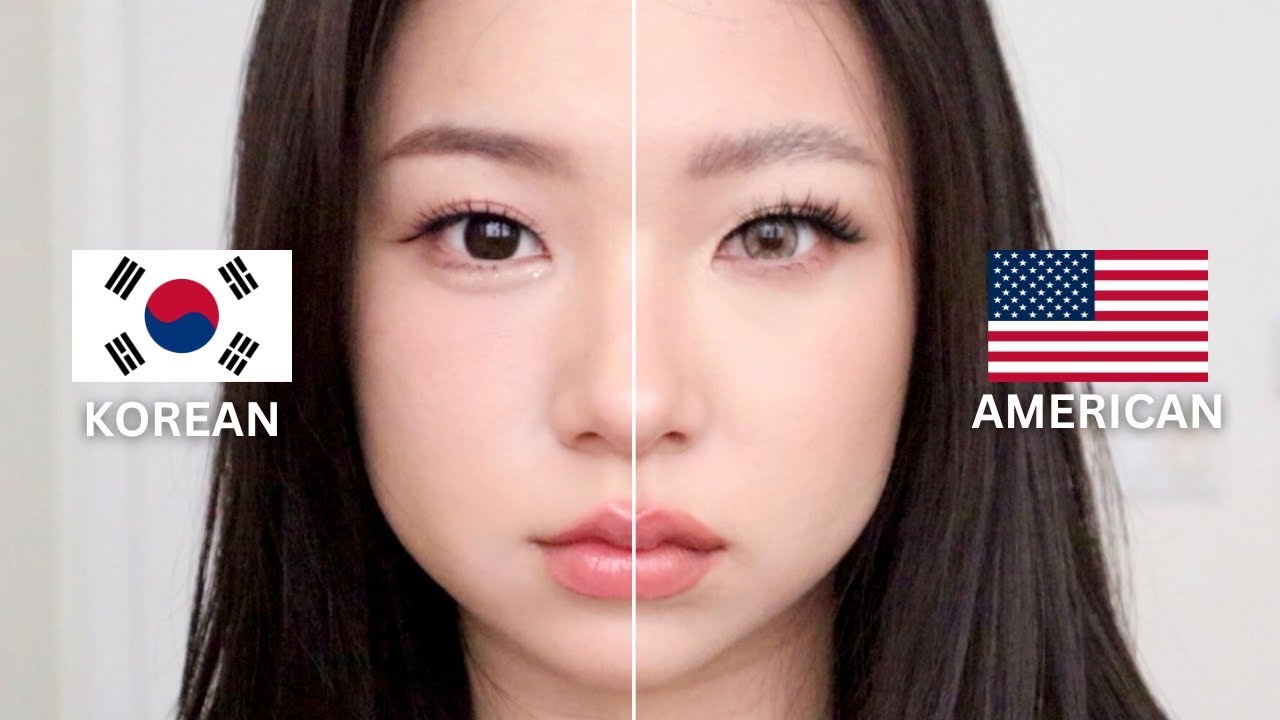 🇰🇷 KOREAN vs. 🇺🇸 AMERICAN Makeup | Half & Half Face Challenge! | monolid/hooded eye makeup