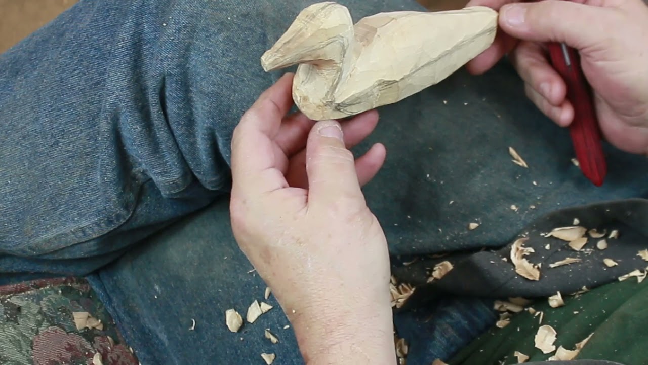 Carving  a miniature loon with only a knife ASMR