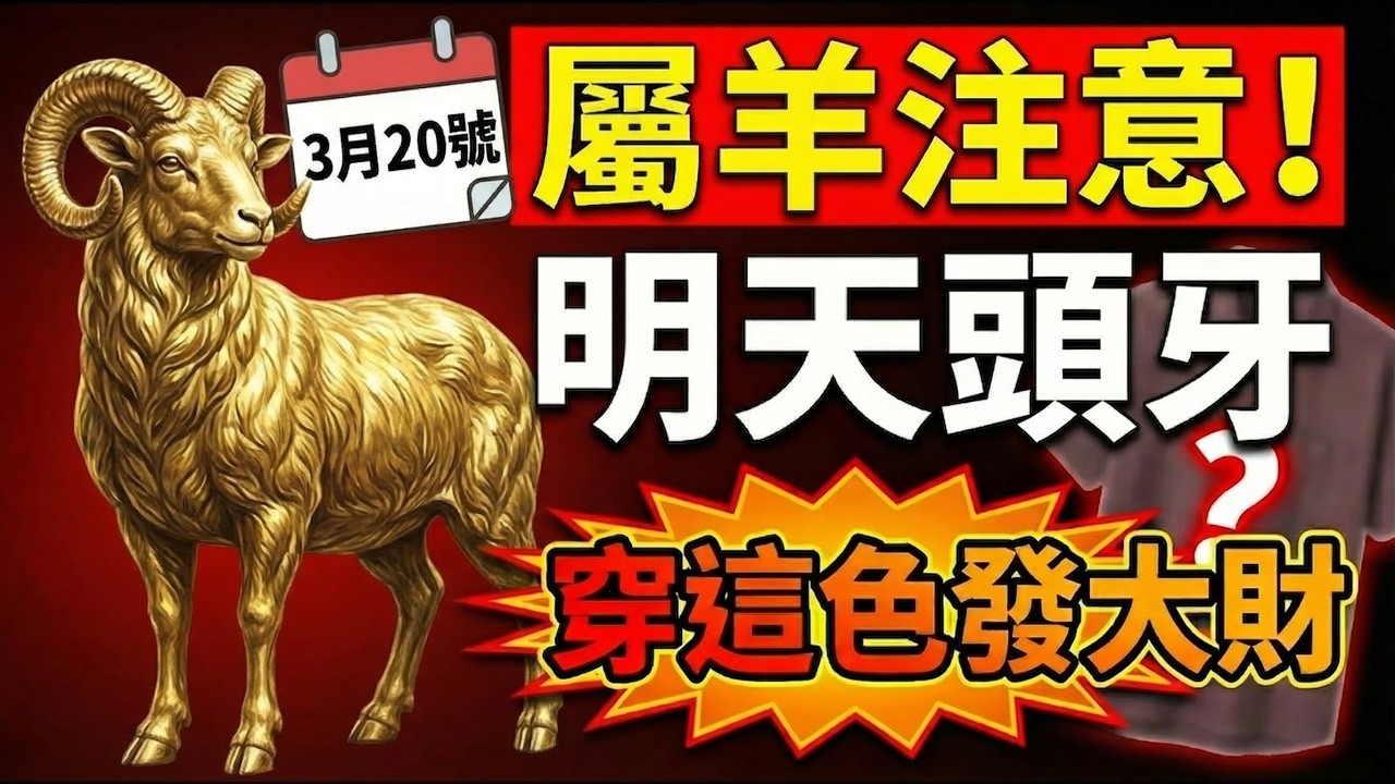 生肖羊，明天20號「頭牙」，农历二月初二，土地公生日！招財一定要穿這顏色，穿上它，財富有驚喜！#生肖羊2026運勢 #頭牙 #土地公生日 #2026屬羊運勢 #招財顏色 #二月二 #幸運顏色 #開運色