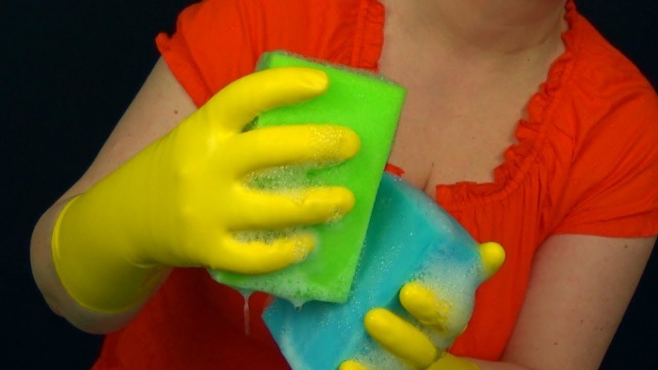 ASMR Yellow Kitchen Gloves | 🧼 Sponge Squeezing 🧼