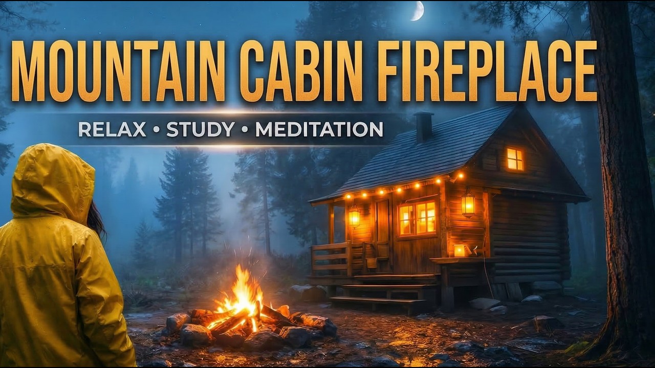 Campfire & Mountain Cabin Ambience 🔥 Forest Sounds for Deep Sleep, Study & Relax