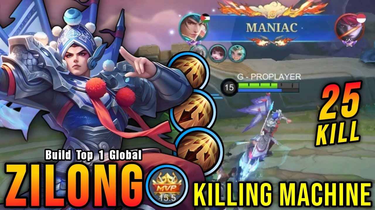 25 Kills + MANIAC!! Killing Machine Zilong MVP 15.5 Points!! - Build Top 1 Global Zilong ~ MLBB