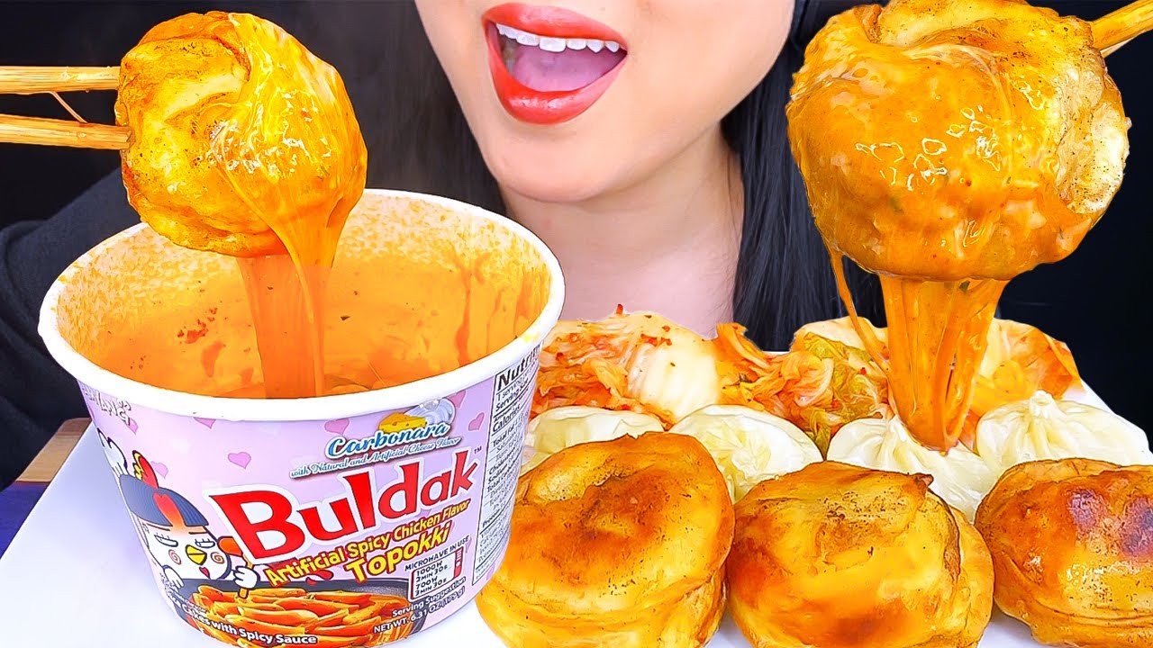 ASMR SPICY CHEESY RICE CAKES & DUMPLINGS #asmr #food #mukbang