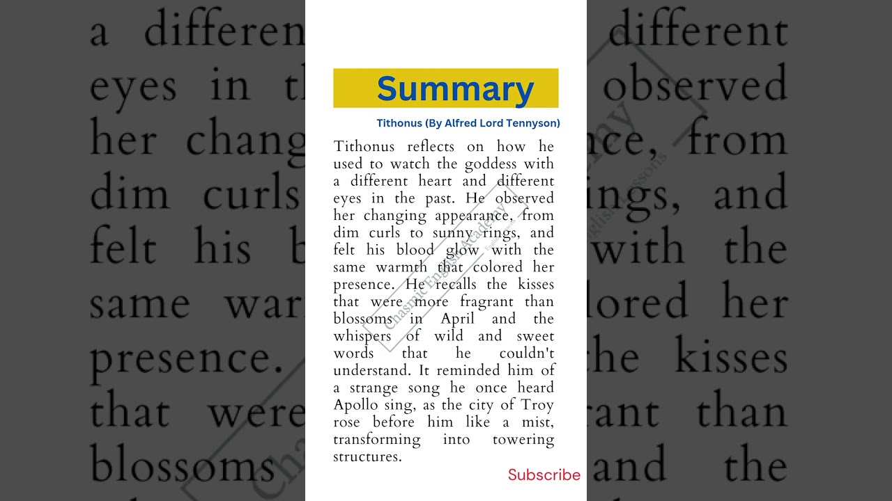 Tithonus Poem Summary By Alfred Lord Tennyson
