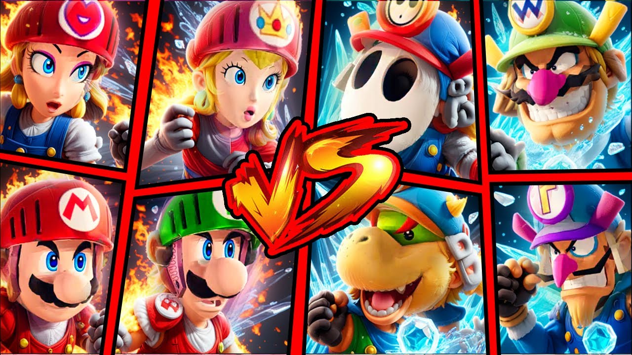 Team Peach, Pauline, Mario, Luigi Vs Team Shy Guy, Wario, Waluigi, Bowser Jr