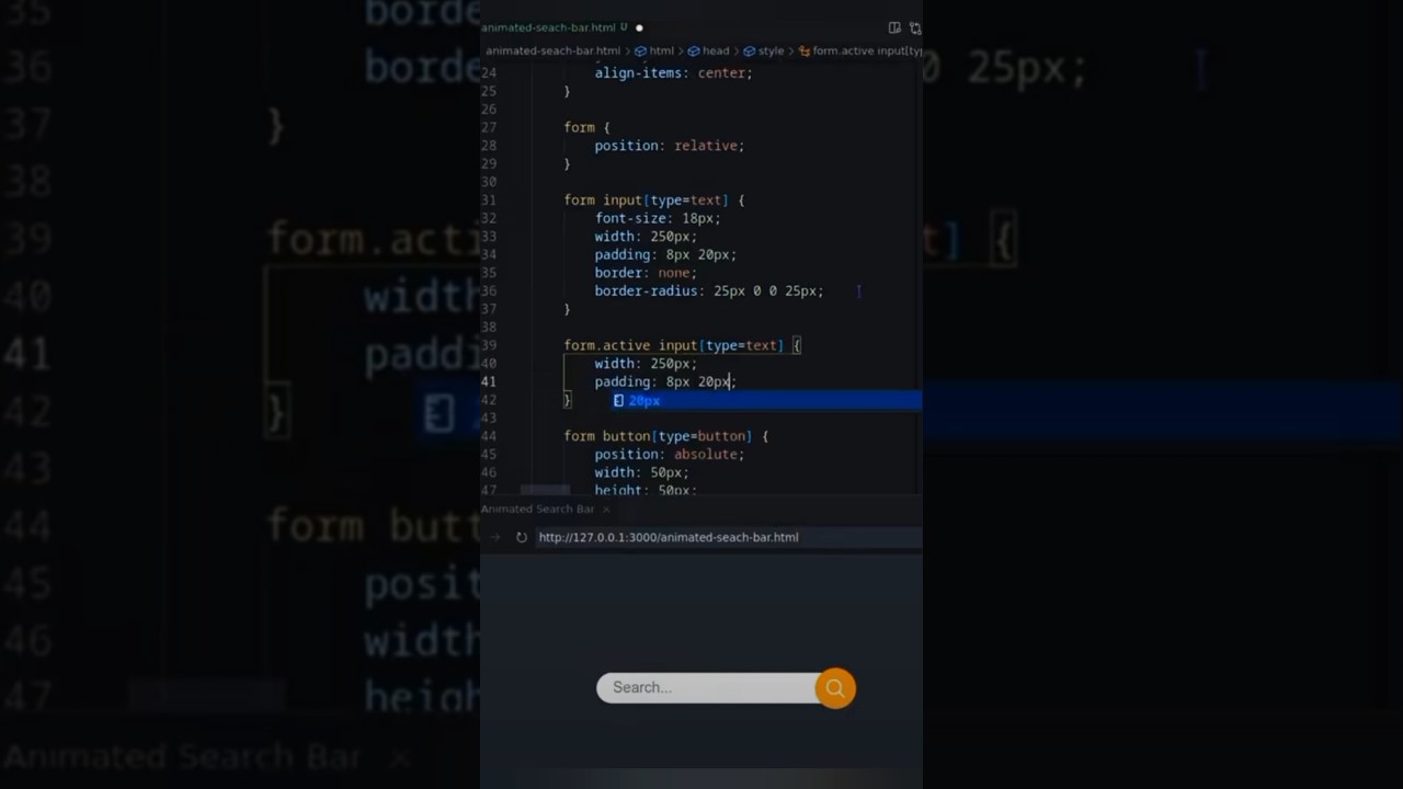 Animated Search Bar Using html and css #searchbar #animated #htmlandcss