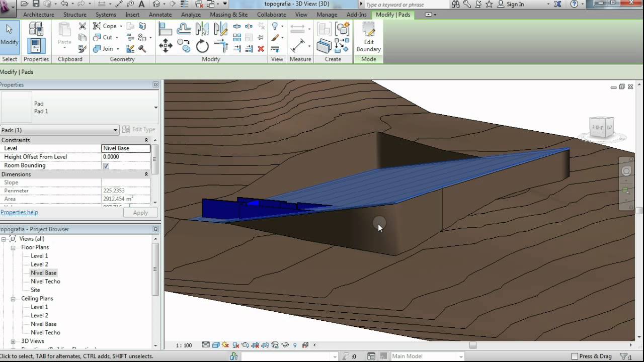 Dar pendiente a Plataforma de Construccion Building Pad; Tutorial Revit - MODELARQ