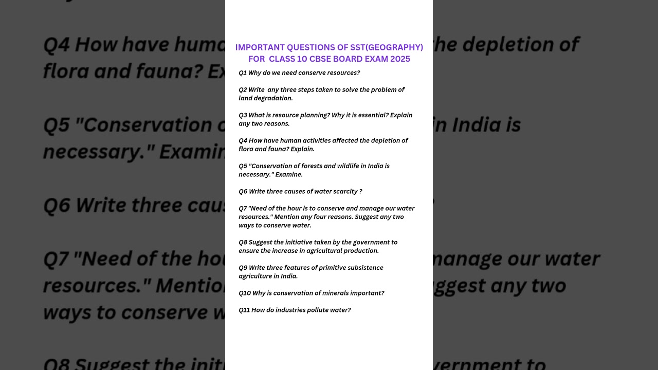 📖 Important questions of SST(geography) for cbse  class 10 board exam 2025 #cbseclass10
