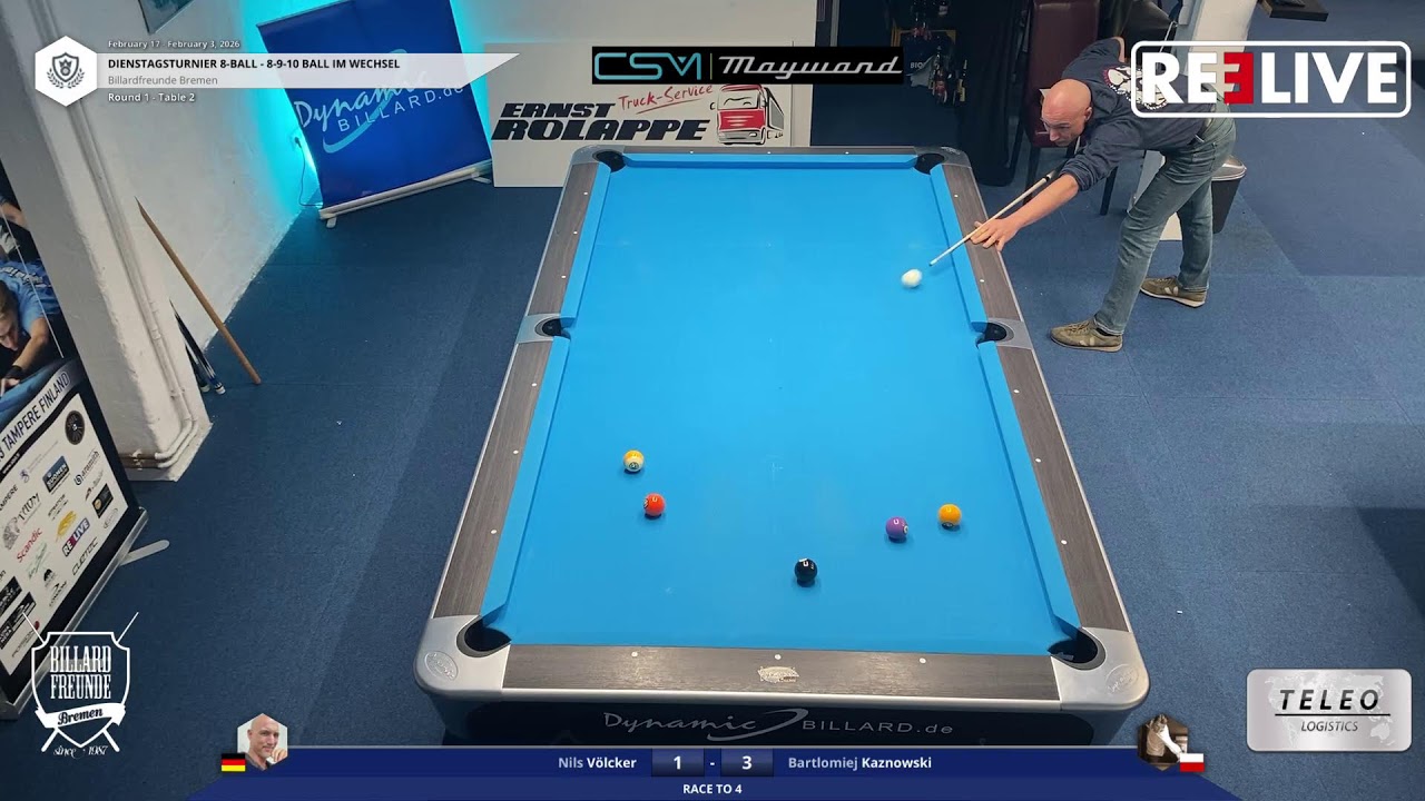 Nils Völcker vs Bartlomiej Kaznowski Tisch[2] 8-Ball Dienstagsturnier 17.02.26