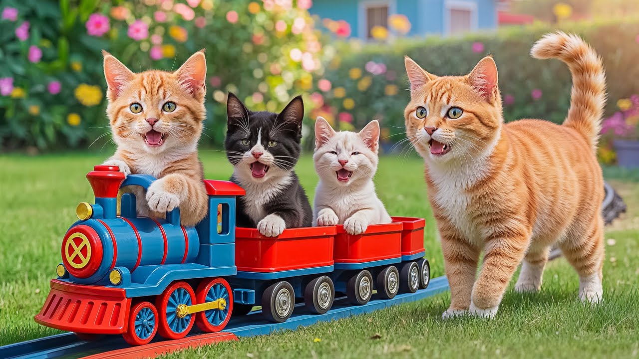 Mama Cat & Kitten Hand-Make a Toy Train 🚂💖 Soothing & Heartwarming DIY Family Moments
