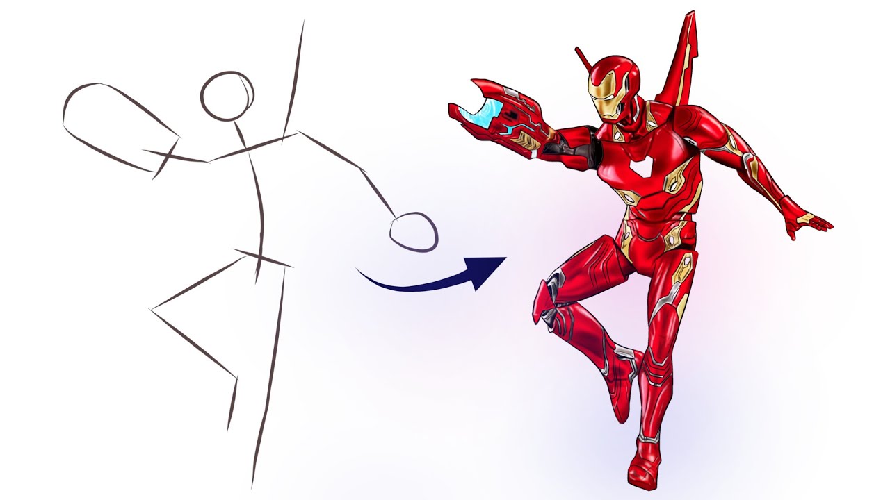 How To Draw Iron Man From a Stickman | Easy Step by Step | Full Body