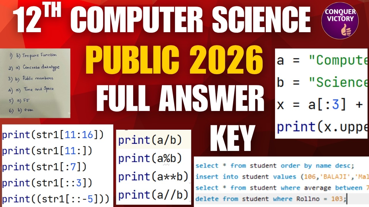 12th Compute Science Public Exam 2026 | Full Answer Key | One Marks | Compulsory Qn| Conquer Victory