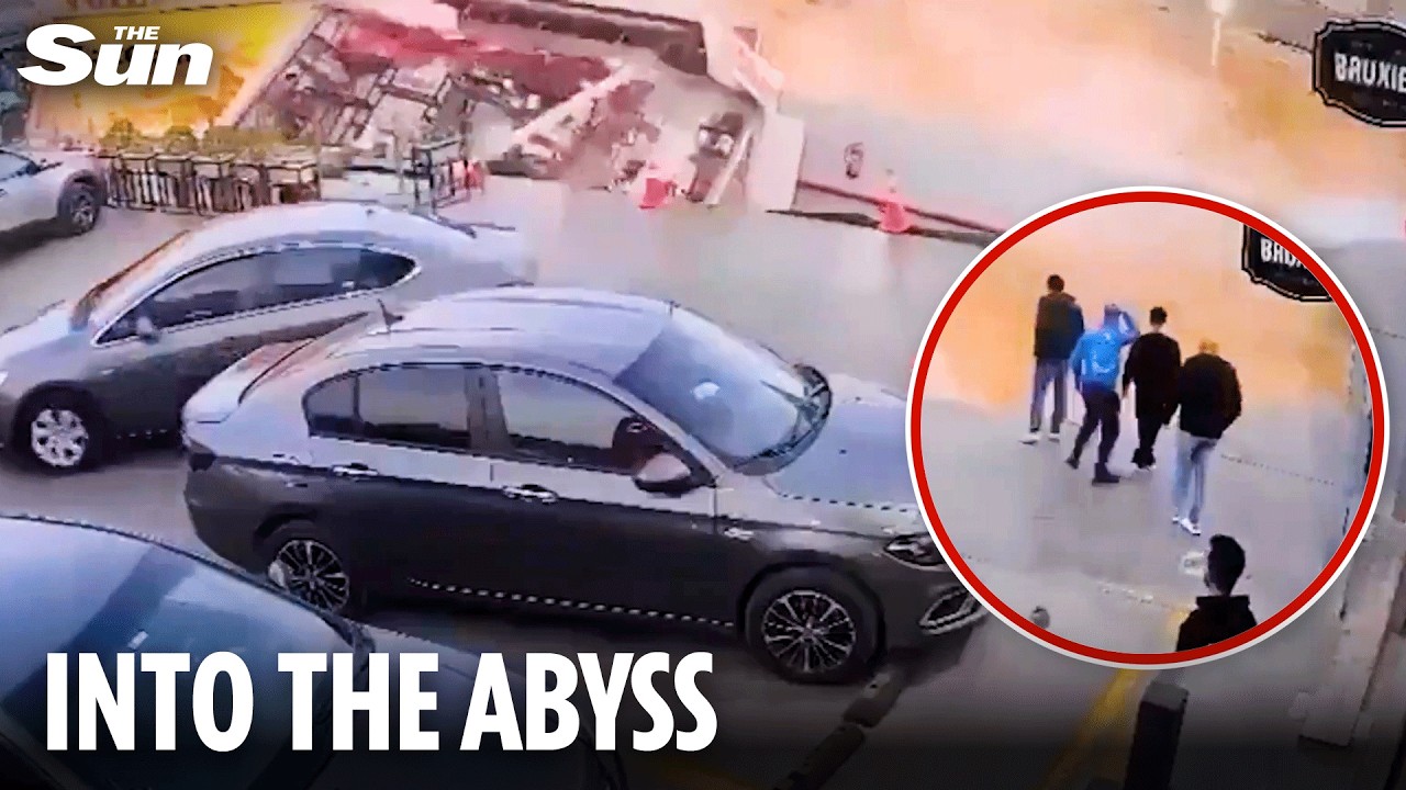 Horror moment petrol station disappears into abyss as sinkhole swallows multiple buildings in Egypt