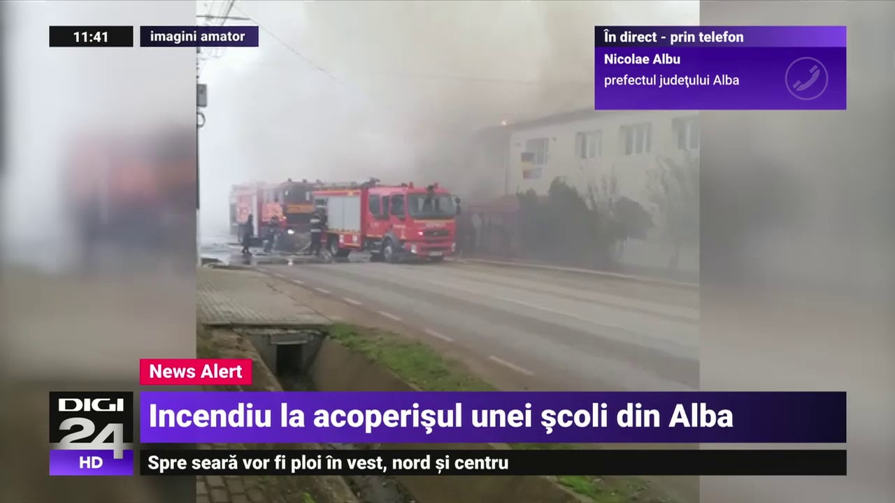 Incendiu violent la o școală din Alba, unde a luat foc acoperișul în timp ce elevii erau la ore