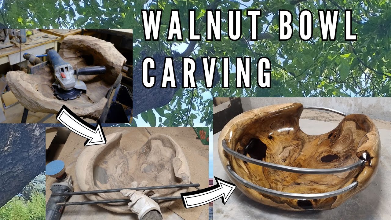 Power carving: how I make a decorative bowl from a big piece of walnut - wood, table decoration