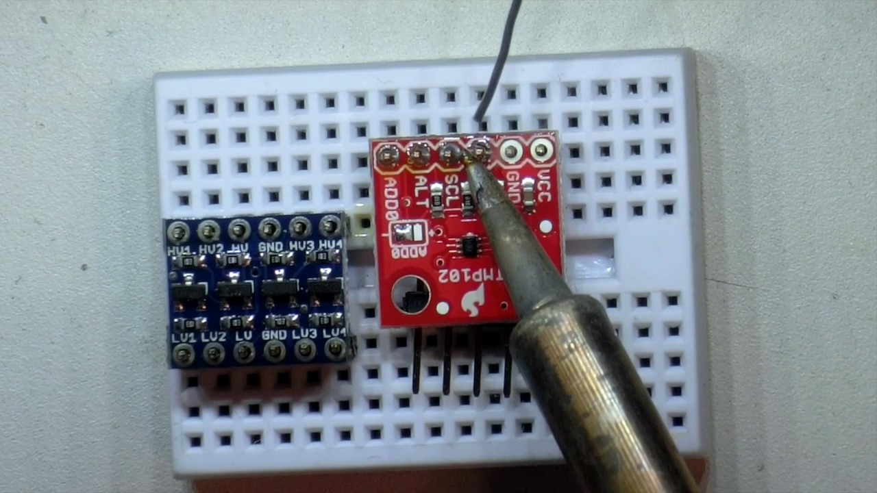 Part 1: Soldering pins on a level shifter and a temperature sensor