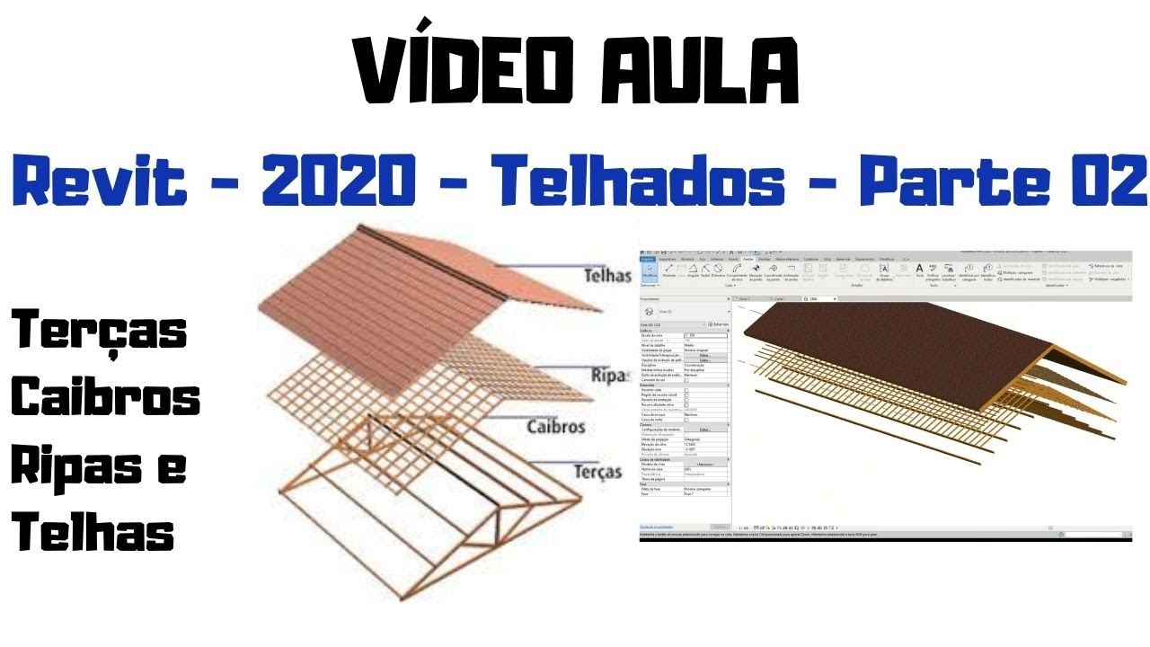 Como fazer telhado e madeiramento de telhado no revit - Terças | Caibros | Ripas | Telhas - Parte 02